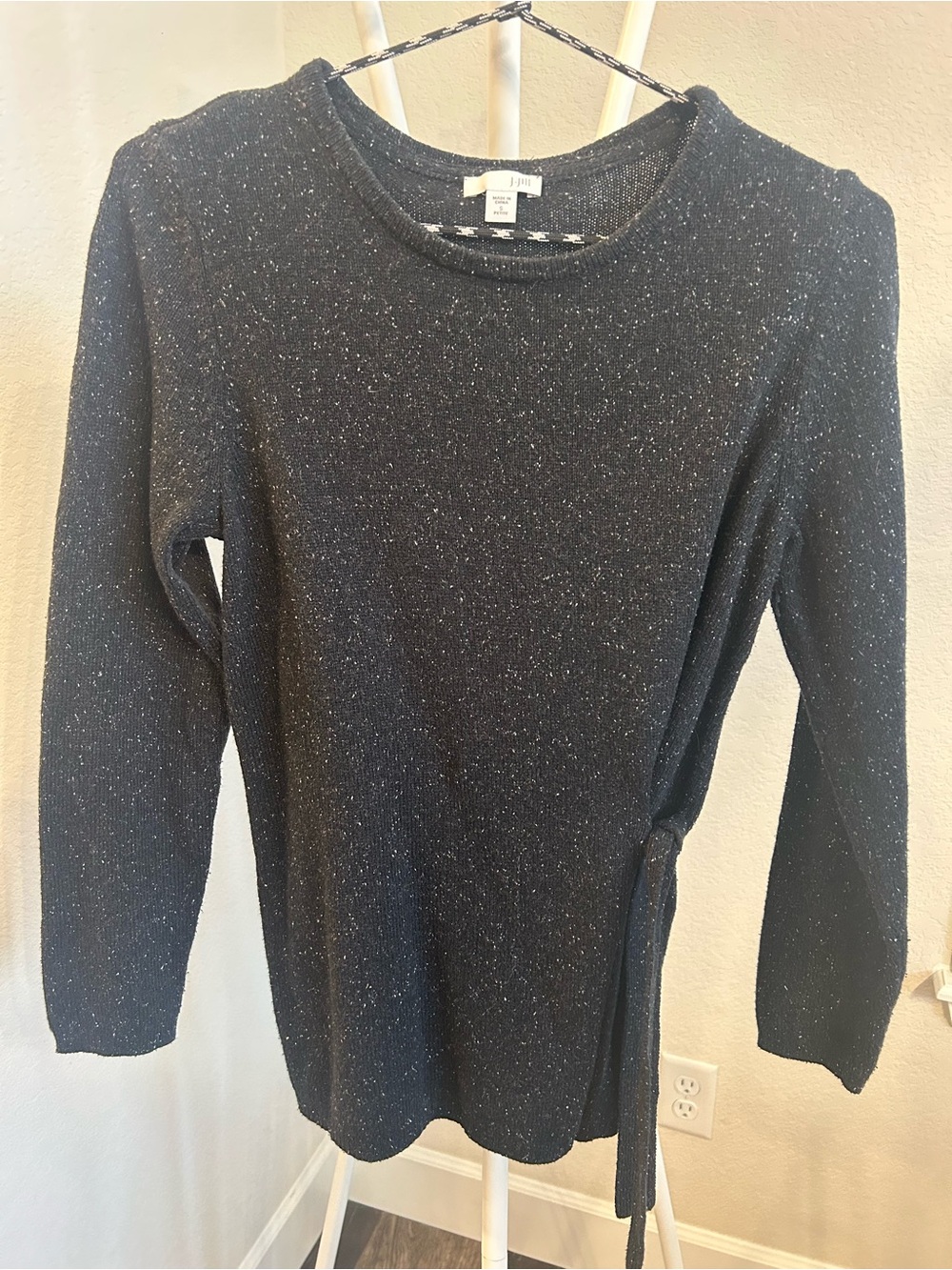 J.Jill Petite Small Black Speckled Side-Tie Knit Sweater